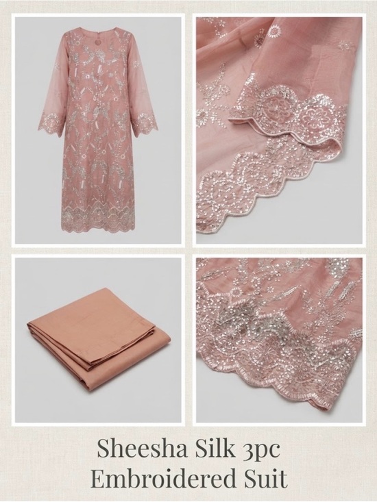 Other - Sheesha Silk 3pc Embroidered Suit - Dusty Rose in M/L